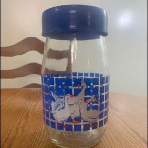 Vintage Carlton Glass Jar 3L Kitchen Canister Blue Lid Country Geese 1982
